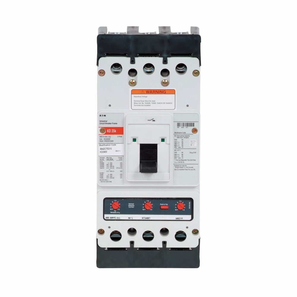 KD3400FK02P16M01X36Y C Series Type KD Frame Only Molded Case Circuit Breaker, 600 V AC/250 V DC, 400 A, 35/65 kA Interrupt, 3 Poles, Electronic Trip