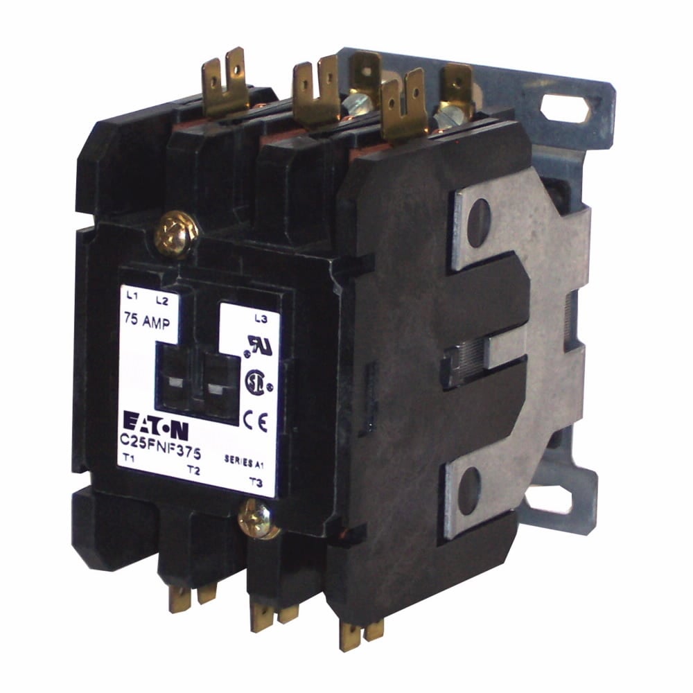C25FNF375B Non-Reversing Definite Purpose Control Contactor, 208 to 240 V AC V Coil, 75 A Inductive/90 A Resistive, 1NO-1NC Contact, 3 Poles