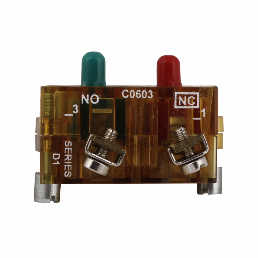 10250T1C Heavy Duty Standard Contact Block, 30.5 mm, 1NO-1NC Contact, 10 A at 600 V AC, 5 A at 250 V DC Contact, Silver Contact, Amber