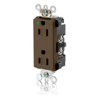 16262-SG 1-Phase Straight Blade Duplex Receptacle, 125 V AC, 15 A, 2 Poles, 3 Wires, Brown