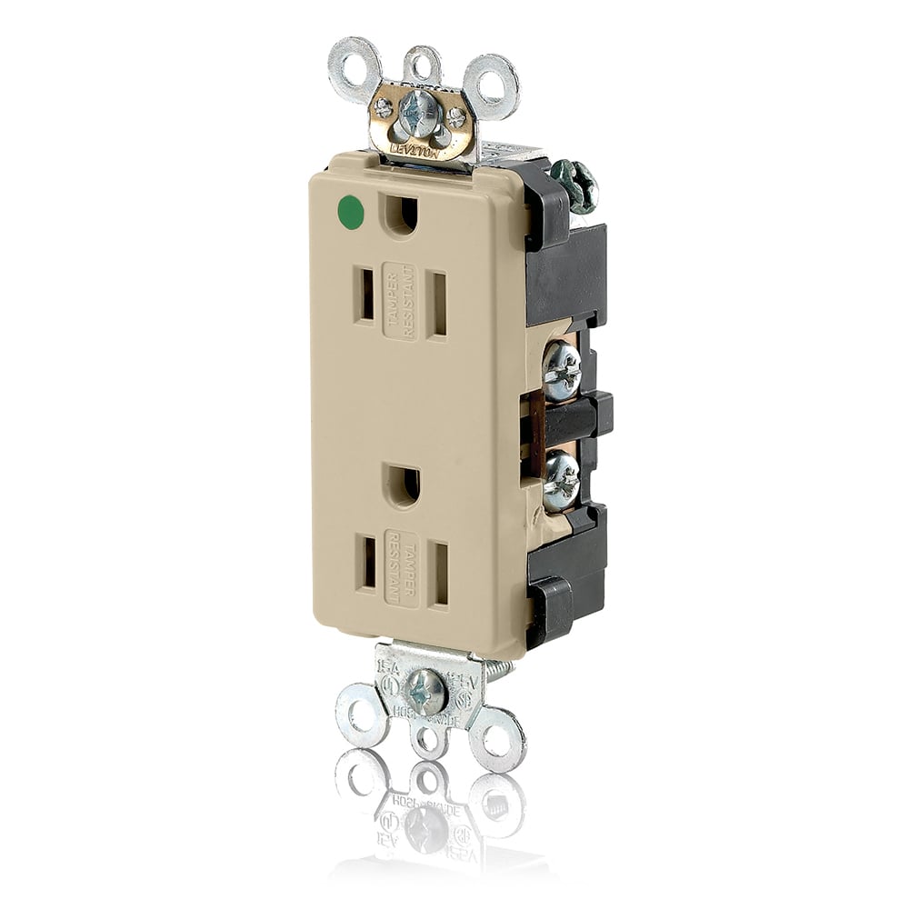 16262-SGI Decora Plus 1-Phase Self-Grounding Tamper-Resistant Straight Blade Duplex Receptacle, 125 V AC, 15 A, 2 Poles, 3 Wires, Ivory