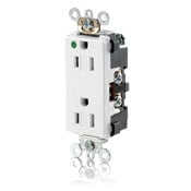 16262-SGW 1-Phase Duplex Extra Heavy Duty Self-Grounding Tamper Resistant Straight Blade Receptacle, 125 V AC, 15 A, 2 Poles, 3 Wires, White
