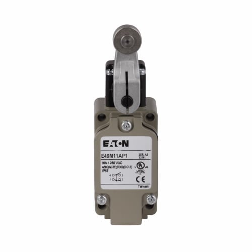 E49M11AP1 Assembled Compact Metal Standard Limit Switch, 250 VAC, 24 VDC, 1.5/10 A, Roller Lever Actuator, 1NO-1NC Contact