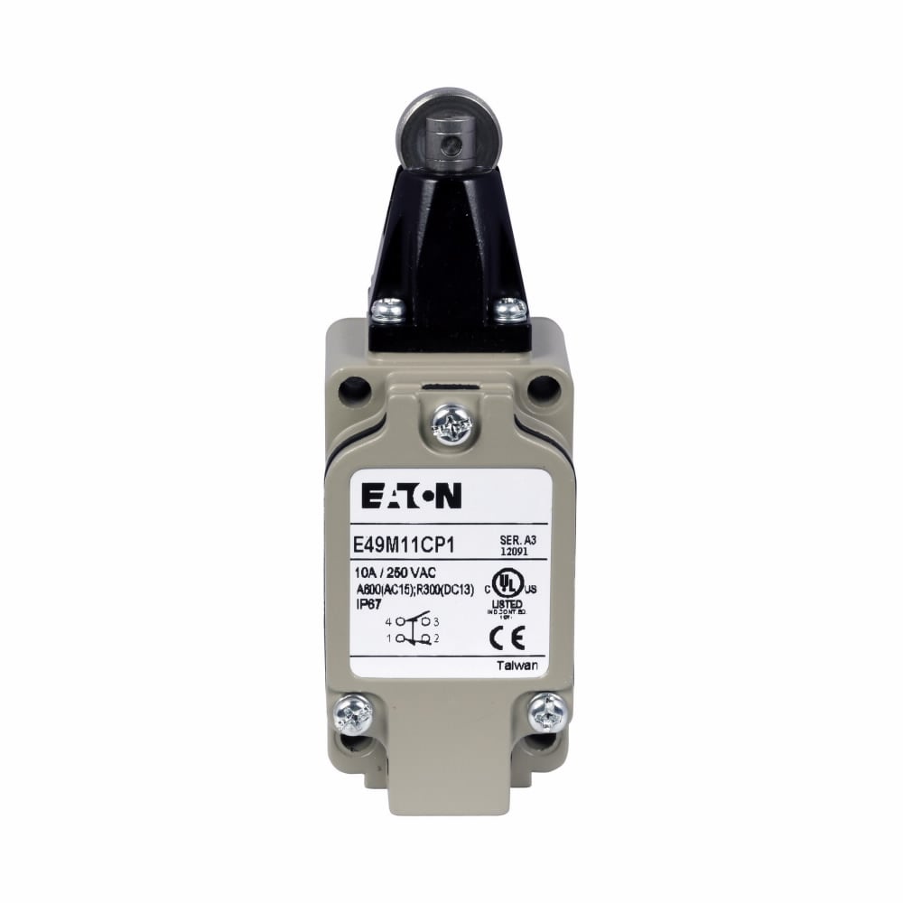 E49M11CP1 Assembled Compact Metal Standard Limit Switch, 250 V AC/24 V DC, 1.5/10 A, Top Push Roller Actuator, 1NO-1NC Contact, 1 Poles
