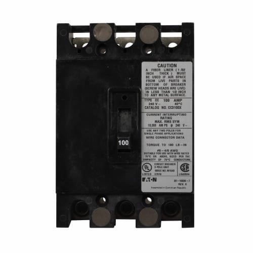 CC3125X Type CC Molded Case Circuit Breaker, 120/208Y V AC, 125 A, 10 kA Interrupt, 3 Poles, Thermal Magnetic Trip
