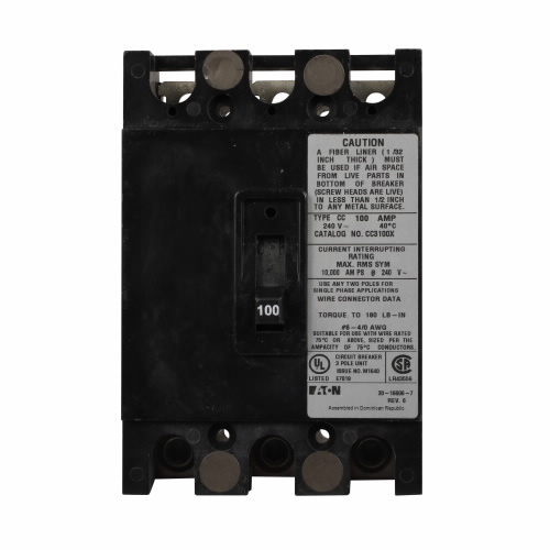 CC3225X Type CC Molded Case Circuit Breaker, 120/208Y V AC, 225 A, 10 kA Interrupt, 3 Poles, Thermal Magnetic Trip