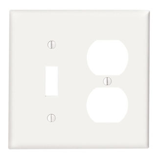 88005 Standard Size Combination Wall Plate, 2 Gangs, 4.56 in W x 4.5 in H, Thermoset, White