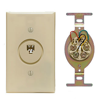 40201-I QuickPort Fire-Retardant Round Telephone Insert, RJ9 Connector, 1 Ports, Fastened Mount, Ivory