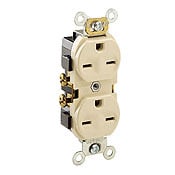 5028-I 1-Phase Duplex Heavy Duty Straight Blade Receptacle, 250 V AC, 15 A, 2 Poles, 3 Wires, Ivory