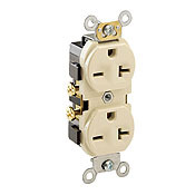 5822-I 1-Phase Duplex Heavy Duty Straight Blade Receptacle, 250 V AC, 20 A, 2 Poles, 3 Wires, Ivory
