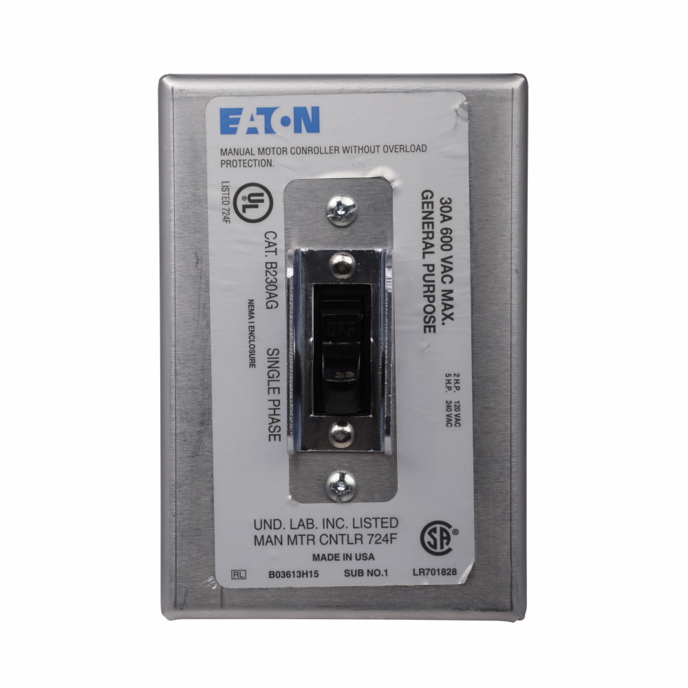 B230AN Manual Motor Control Switch, 120 to 240 V AC, 30 A, 2 hp, 5 hp