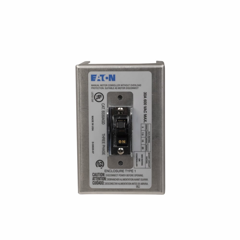 B330AND Type B330 Non-Reversing Manual Motor Switch, 600 V AC, 3 hp, 7-1/2 hp, 15 hp, 20 hp Power Rating