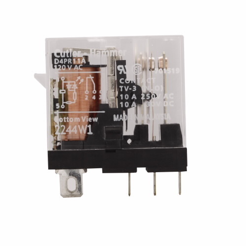 D4PR11A Fixed Contact Standard General Purpose Relay With Indicating Light, 10 A, 1 Form C SPDT Contact, 120 V AC V Coil