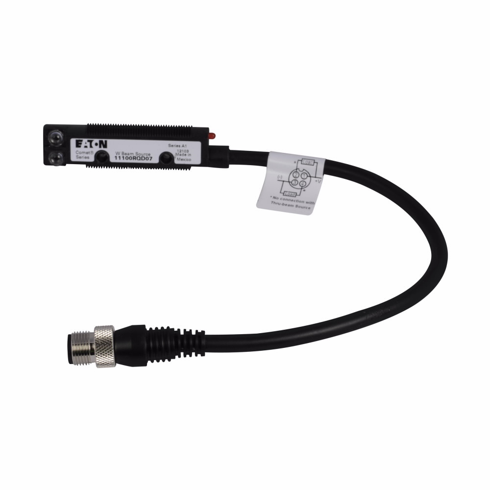 11100RQD07 Comet 3/4-Wire Right Angle Photoelectric Sensor, Tubular Shape, 20 ft, Visible Red Sensing Beam, 3.5 ms Response, NPN/PNP Open Collector Output