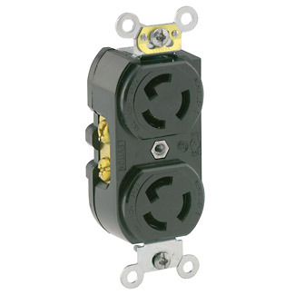 4700 Duplex Grounding Locking Receptacle, 125 V AC, 15 A, 2 Poles, 3 Wires, Black