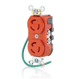 4700-IG Duplex Extra Heavy Duty Isolated Grounding Locking Receptacle, 125 V AC, 15 A, 2 Poles, 3 Wires, Orange