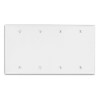 88064 Standard Size Blank Wall Plate, 4 Gangs, 8.19 in W x 4.5 in H, Thermoset Plastic, White