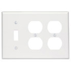 3-Gang 1-Toggle 2-Duplex Device Combination Wallplate, Standard Size, Thermoset, Device Mount, White