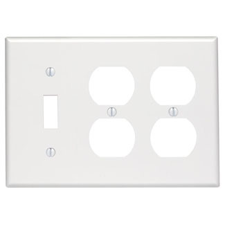 88047 Standard Size Combination Wall Plate, 3 Gangs, 6.38 in W x 4.5 in H, Thermoset, White