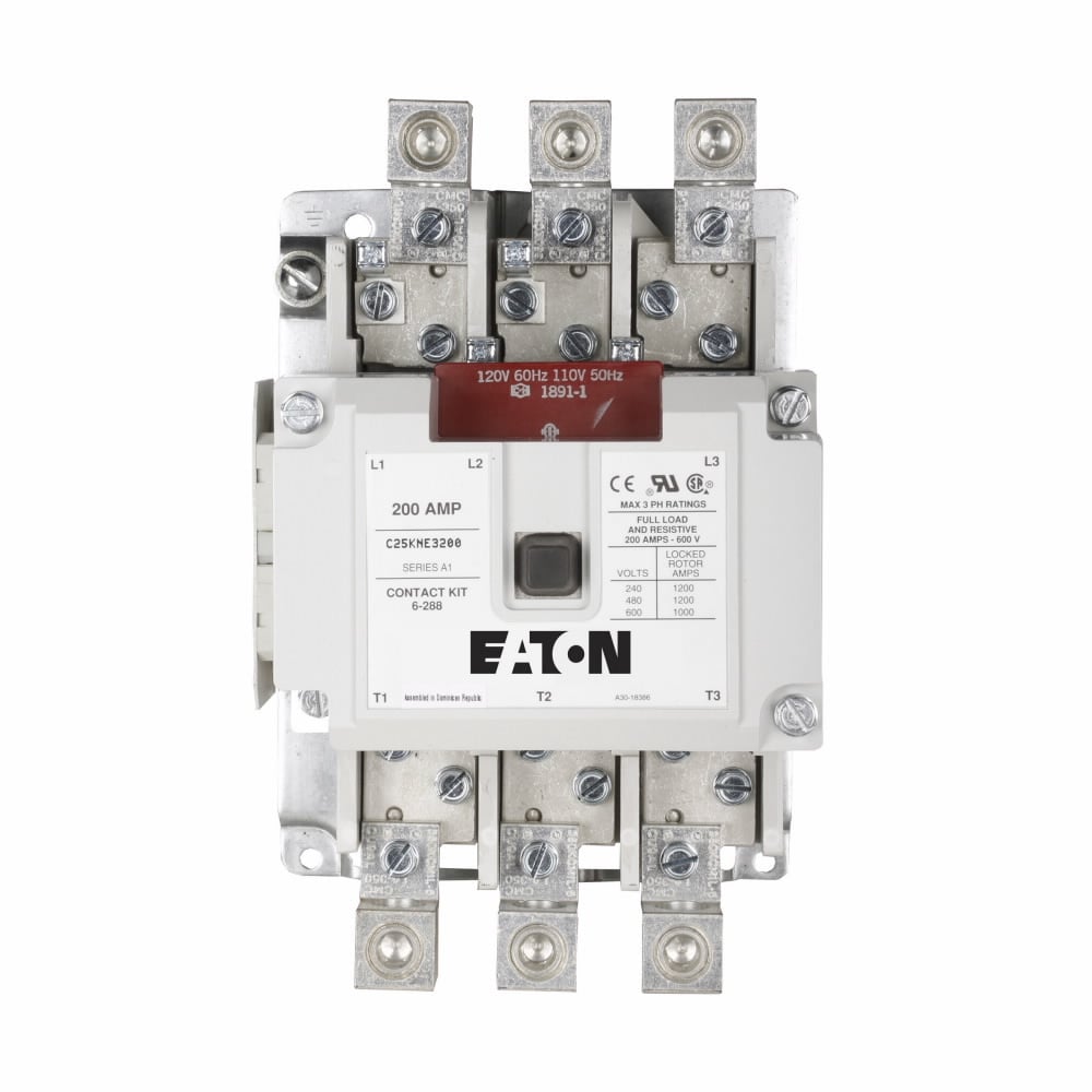 C25KNE3200A Non-Reversing Definite Purpose AC Contactor, 110 to 120 V AC V Coil, 200 A, 1NO Contact, 3 Poles