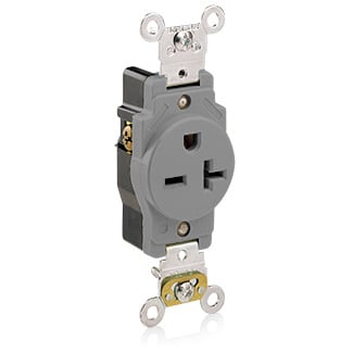 5461-GY 1-Phase Heavy Duty Single Straight Blade Receptacle, 250 V AC, 20 A, 2 Poles, 3 Wires, Gray