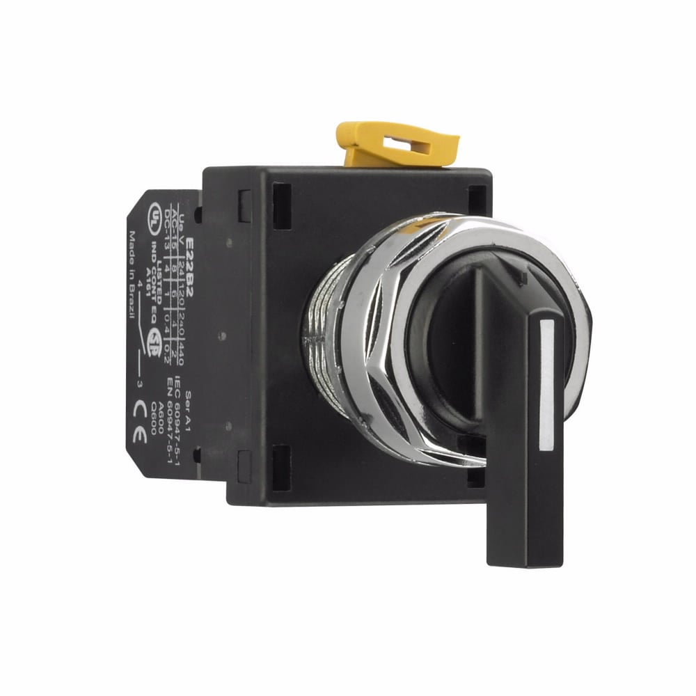 E22V51 Heavy Duty Oiltight/Watertight Non-Illuminated Selector Switch Operator, 22.5 mm, Lever Operator, 2 Positions, Black