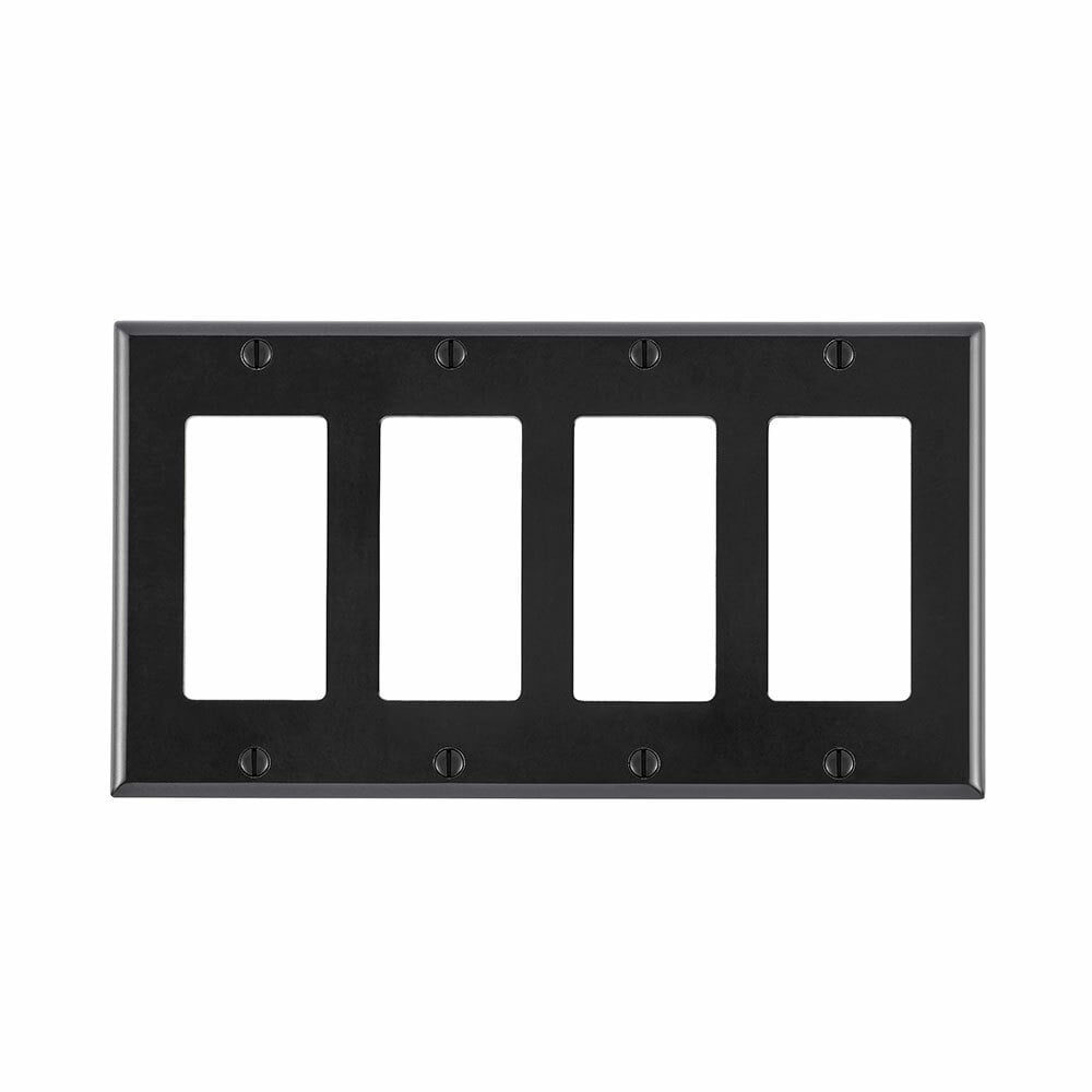 80412-E Decora Standard Size Wall Plate, 4 Gangs, 8.18 in W x 4.5 in H, Thermoset, Black