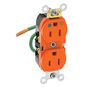 8200-LIG 1-Phase Duplex Heavy Duty Grounding Slim Straight Blade Receptacle, 125 V AC, 15 A, 2 Poles, 3 Wires, Orange