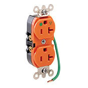 8300-LIG 1-Phase Duplex Heavy Duty Isolated Grounding Slim Straight Blade Receptacle, 250 V AC, 20 A, 2 Poles, 3 Wires, Orange