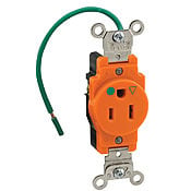 8210-IG 1-Phase Heavy Duty Isolated Grounding Single Straight Blade Receptacle, 125 V AC, 15 A, 2 Poles, 3 Wires, Orange