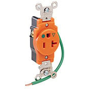 8310-OIG Extra Heavy Duty Isolated Ground Single Straight Blade Receptacle, 125 V AC, 20 A, 2 Poles, 3 Wires, Orange