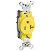 5361-CR 1-Phase Corrosion Resistant Grounding Heavy Duty Single Straight Blade Receptacle, 125 V AC, 20 A, 2 Poles, 3 Wires, Yellow