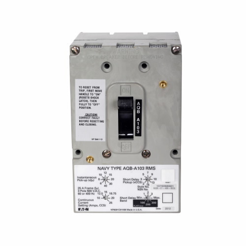 1376D96G01 Molded Case Circuit Breaker, 500 V AC, 10 to 25 A, 15 kA Interrupt, 3 Poles, Electronic Trip