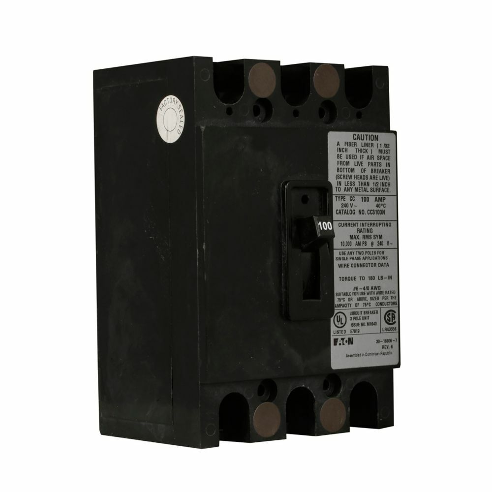 CC3200N Type CC Molded Case Circuit Breaker, 120/240 V AC, 200 A, 10 kA Interrupt, 3 Poles, Thermal Magnetic Trip