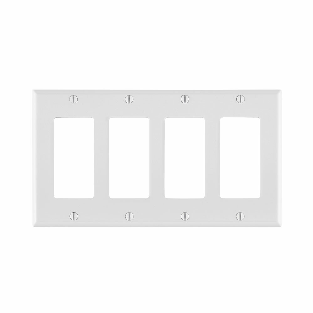 80412-NW Decora Standard Size Wall Plate, 4 Gangs, 8.18 in W x 4.5 in H, Thermoplastic, White