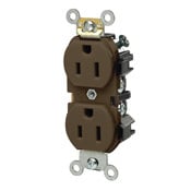 5242 Heavy Duty Self Grounding Straight Blade Duplex Receptacle, 125 V AC, 15 A, 2 Poles, 3 Wires, Brown