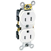 5242-W Heavy Duty Straight Blade Duplex Receptacle, 125 V AC, 15 A, 2 Poles, 3 Wires, White