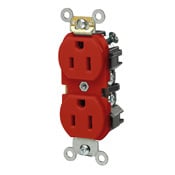 5242-R Heavy Duty Straight Blade Duplex Receptacle, 125 V AC, 15 A, 2 Poles, 3 Wires, Red