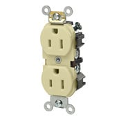 5242-I Heavy Duty Straight Blade Duplex Receptacle, 125 V AC, 15 A, 2 Poles, 3 Wires, Ivory