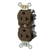 5342 Heavy Duty Straight Blade Duplex Receptacle, 125 V AC, 20 A, 2 Poles, 3 Wires, Brown