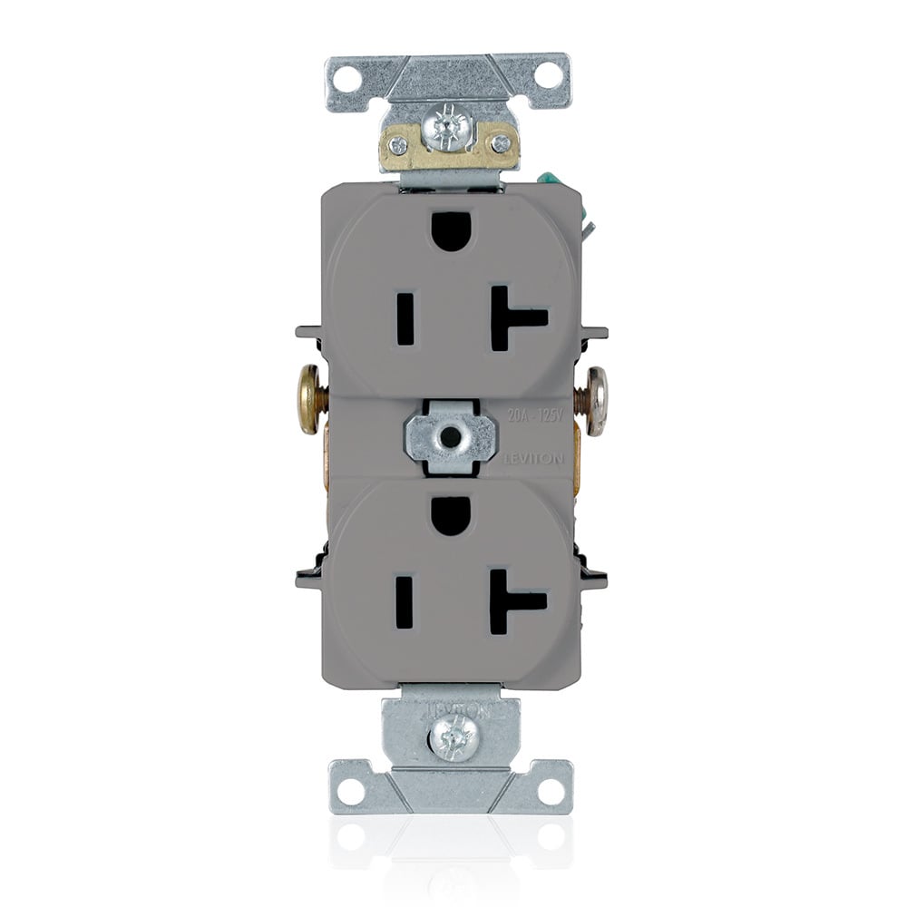 5342-GY Heavy Duty Straight Blade Duplex Receptacle, 125 V AC, 20 A, 2 Poles, 3 Wires, Gray