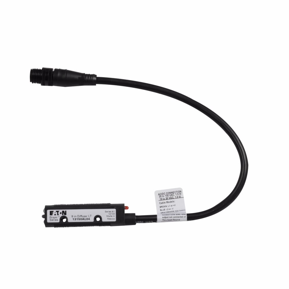 14150RL04 Prism 3/4-Wire Photoelectric Sensor, Tubular Shape, 15 ft, Red Laser Sensing Beam, 3 ms Response, Solid State Relay Output
