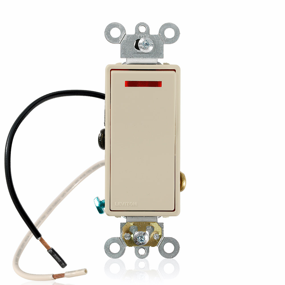 5638-2I Self-Grounding Pilot Light Illuminated On Neutral AC Quiet Switch, 120 V AC, 20 A, 1 hp Power Rating