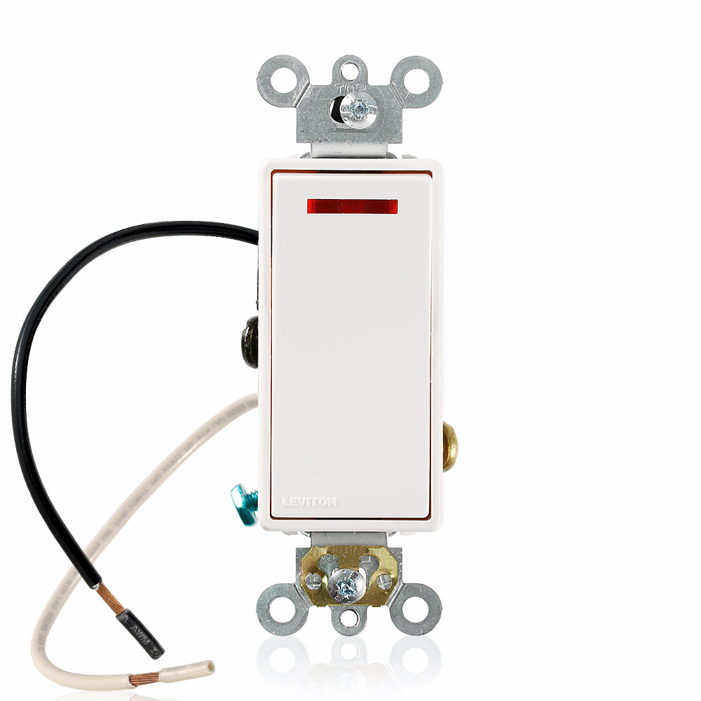 5638-2W Self-Grounding Pilot Light Illuminated On Neutral AC Quiet Switch, 120 V AC, 20 A, 1 hp Power Rating