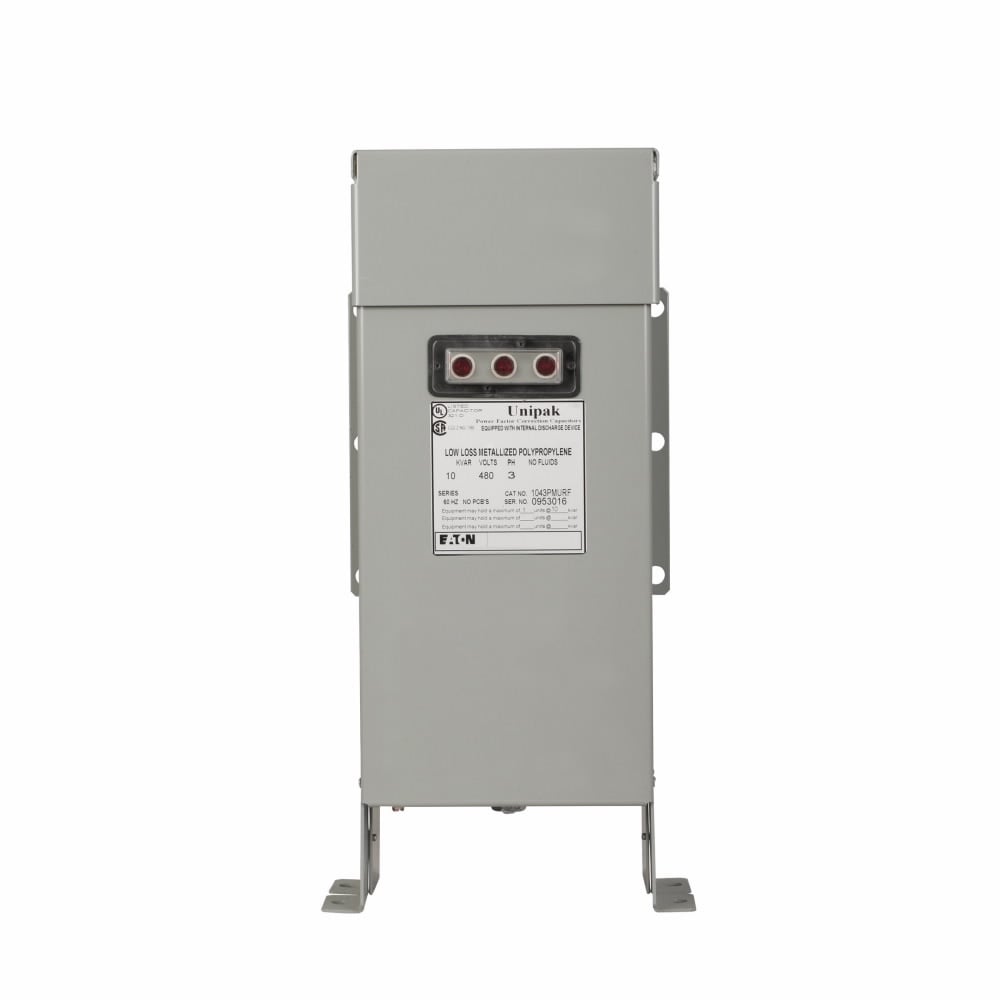 843PMURF UniPak 3-Phase Low Voltage Fixed Capacitor Bank, 8 kVAR Power Rating, 480 V AC, 9.6 A, Steel
