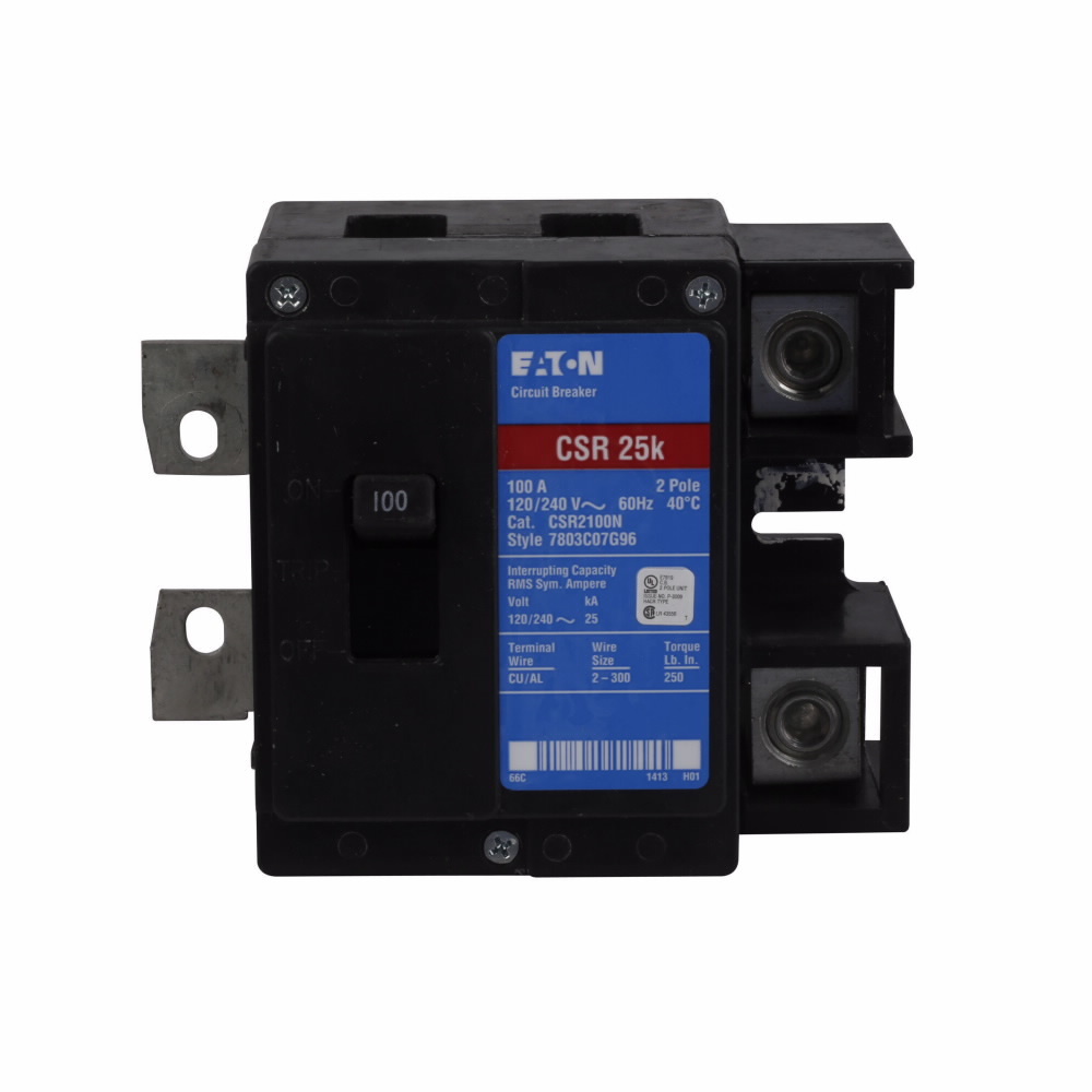 CSR2100 Type CSR Standard Molded Case Circuit Breaker, 120/240 V AC, 100 A, 25 kA Interrupt, 2 Poles, Thermal Magnetic Trip