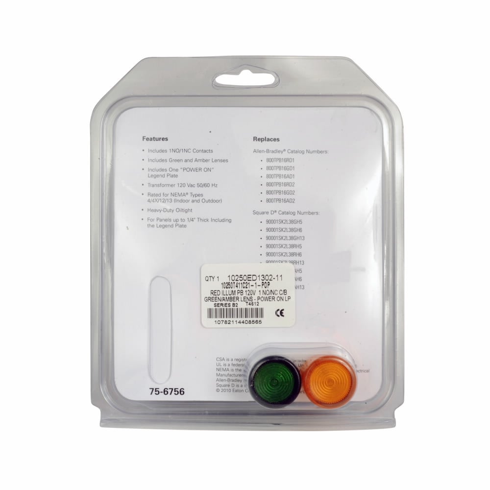 10250T411C21-1-POP Heavy Duty Oil/Watertight Standard Square Illuminated Pushbutton, 30.5 mm, 1NO-1NC Contact, Red