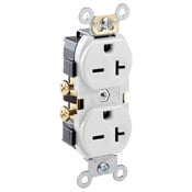5822-W 1-Phase Duplex Heavy Duty Straight Blade Receptacle, 250 V AC, 20 A, 2 Poles, 3 Wires, White