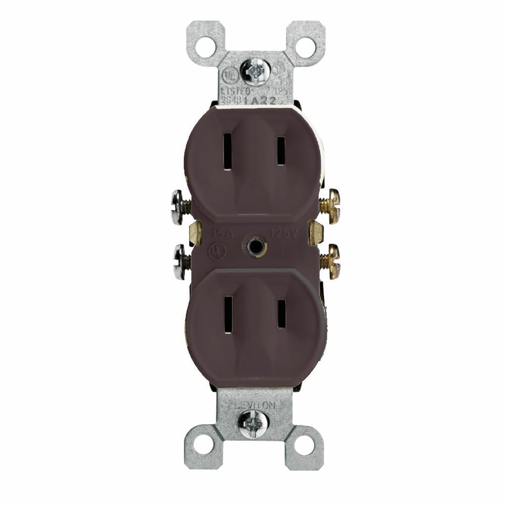 223 Duplex Non-Grounding Straight Blade Receptacle With Ears, 125 V AC, 15 A, 2 Poles, 2 Wires, Brown
