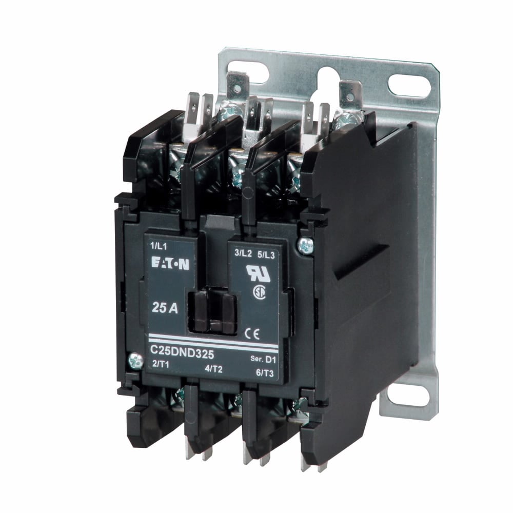 C25DNF240B D-Frame Non-Reversing Definite Purpose Control Contactor With Metal Mounting Plate, 208 to 240 V AC at 50/60 Hz V Coil, 40 A Inductive/50 A Resistive, 2 Poles